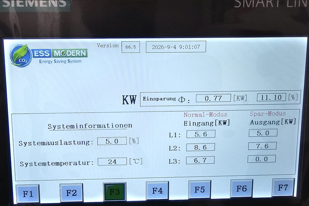 Siemens display showing measured savings